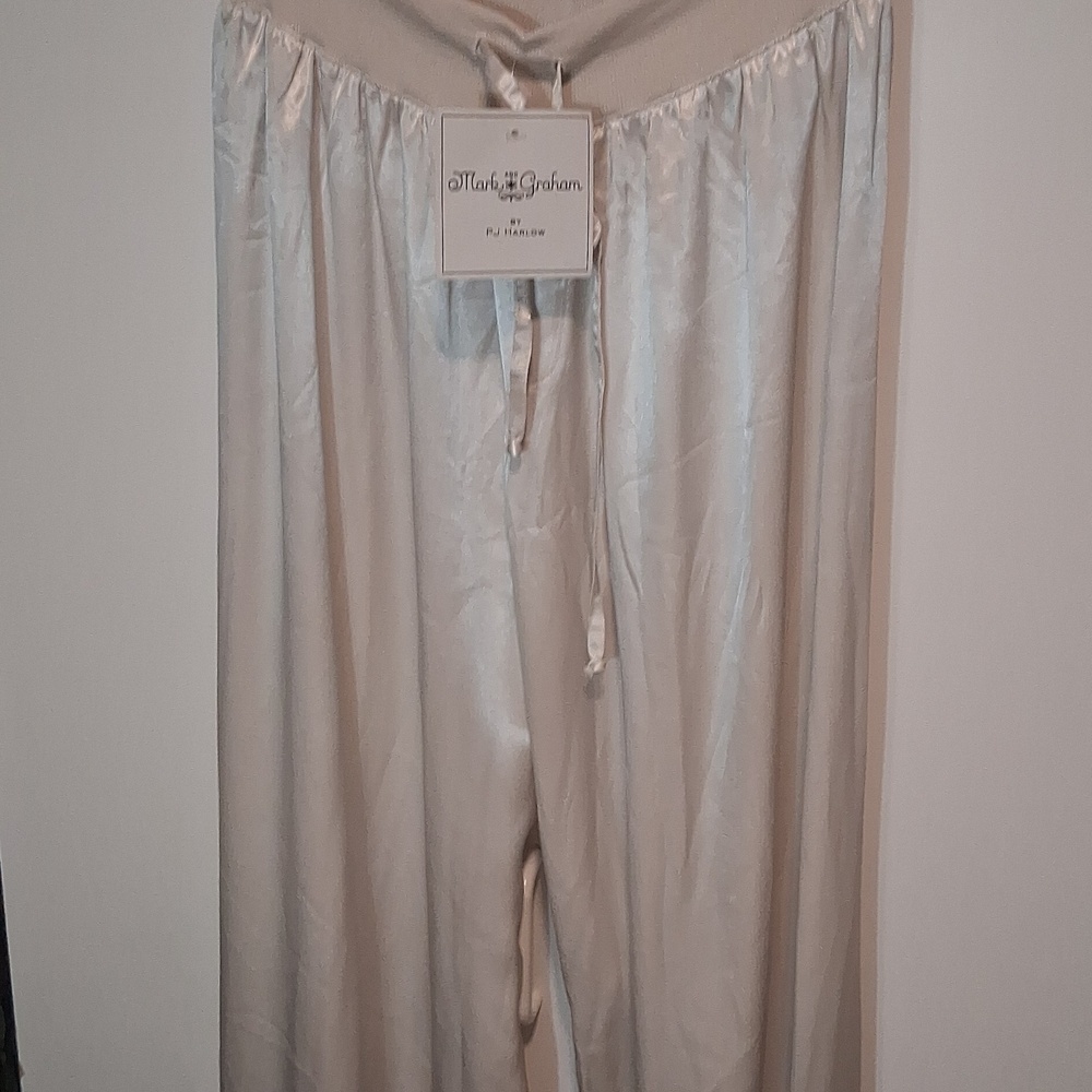 Light Cream Satin Sleep Pants with Drawstring Waist - Unbranded